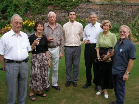 Francisco Bellot-Rosado (Spain), Helen and Bruce Henry (Australia), Ivaylo Kortezov (Bulgaria), Petar and Julia Kenderov (Bulgaria) and Maurice Starck (New Caledonia) on the lawns of Trinity College,Cambridge, 2004.