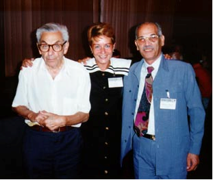 Paul Erdös with Tseni, one of the Bulgarian organisers, and William Ebeid (then of Kuwait but later Egypt), Bulgaria, 1994.